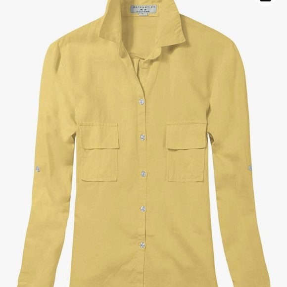 Yellow Women's Linen Button-Down Long Sleeve Shirts with Pockets-NWT - Picture 3 of 5